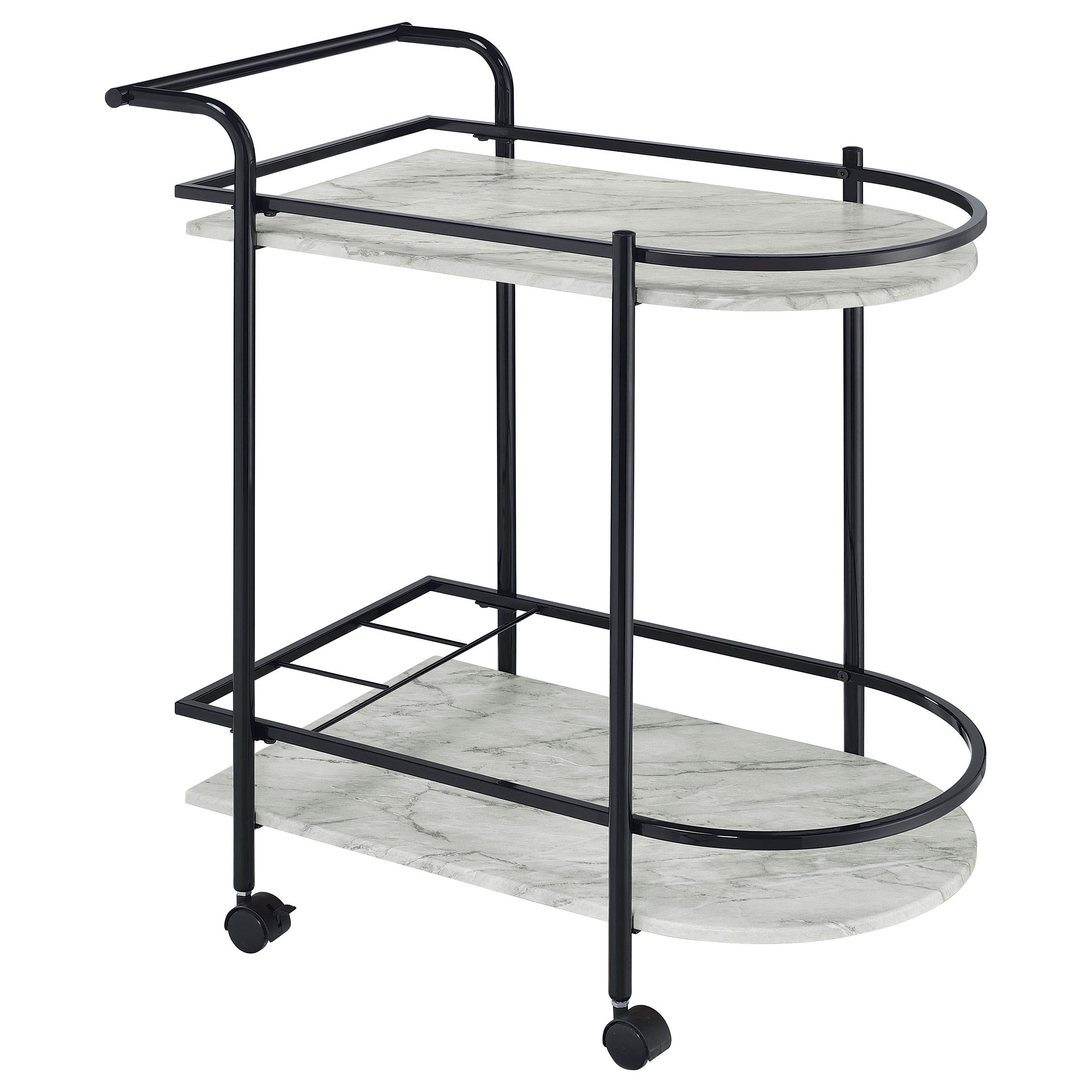 Coaster Furniture Desiree 181376 2-tier Faux Marble Shelf Metal Bar Cart - Black IMAGE 1